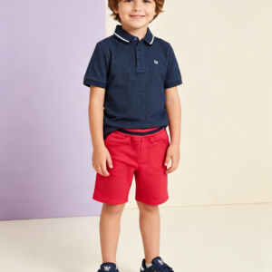Trick Nick Polo e Bermuda, Tamanho 06, Bermuda Vermelha 48% Algodao, Polo Azul 93% Algodão