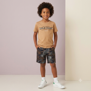Conjunto Trick Nick, Menino, Tamanho 08, Short 98% e Camiseta 100% Algodão, Marrom