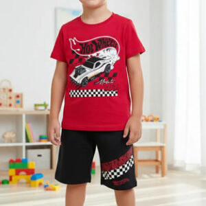 Conjunto Fakini Hot Wheels , Menino, Tamanho 04, 100% Algodão, Vermelho e Preto