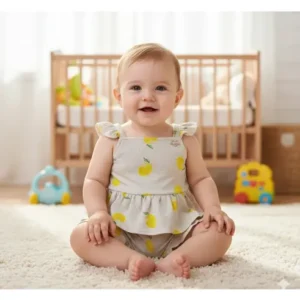 Conjunto Fakini, Menina Bebe, Tamanho M, 68% Algodão, 3 a 6 Meses, Bege