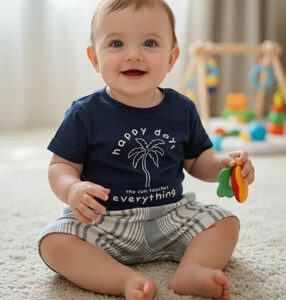 Conjunto Fakini, Menino, Tamanho G (9 Meses), Camiseta 100% Algodão, Azul