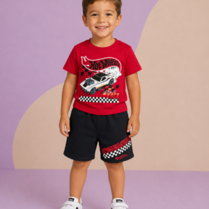Conjunto Fakini Hot Wheels , Menino, Tamanho 04, 100% Algodão, Vermelho e Preto