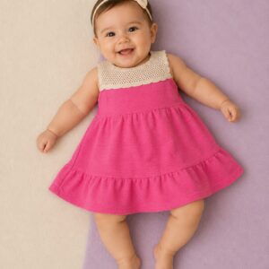Vestido FAKINI, Menina, Tamanho G, veste de 9 a 12 meses, com detalhes em linha, Rosa