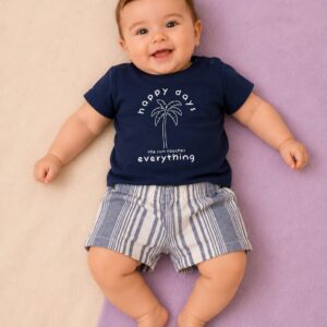 Conjunto FAKINI, Menino, Tamanho M, veste de 6 a 9 meses, Algodão, Azul Marinho