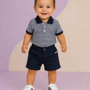 Conjunto TRICK NICK, Menino, Camiseta Polo e Bermuda,  Tamanho 01, Azul Marinho