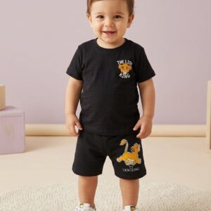 Conjunto FAKINI, Menino, Tamanho 01, 100% algodão, Estampa Rei Leão, Preto
