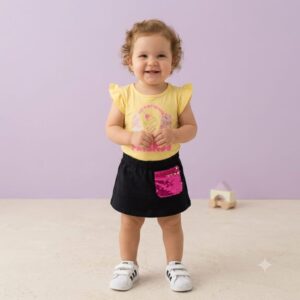 Conjunto FAKINI, Menina, Tamanho 01, 100% algodão, Amarelo