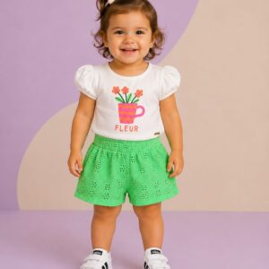 Conjunto FAKINI, Menina, Tamanho 03, Verde e Branco