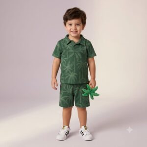 Conjunto FAKINI, Menino, Camiseta Polo e Bermuda, Tamanho 03, Verde