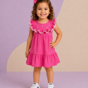 Vestido FAKINI, Menina, Tamanho 03, 93% algodão, Rosa