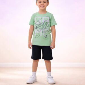 Conjunto FAKINI, Menino, Tamanho 06, 100% algodão, Verde Claro