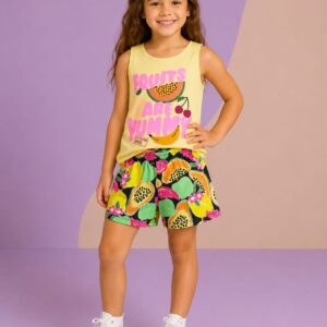 Conjunto FAKINI, Menima, Tamanho 06, 100% algodão, Estampa Frutas, Colorido