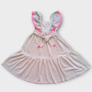 Vestido Midi FAKINI, Tamanho 06, 93% algodão, Bege e Rosa