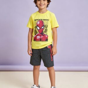 Conjunto FAKINI, Menino, Tamanho 08, Estampa Homem Aranha, Amarelo