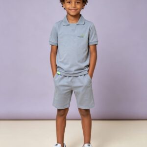 Conjunto FAKINI, Menino, Camiseta Polo e Bermuda, Tamanho 08, 100% algodão, Azul Claro