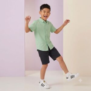 Conjunto TRICK NICK, Menino, Camisa e bermuda, Tamanho 10, Verde claro