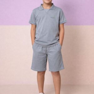 Conjunto FAKINI, Menino, Camiseta Polo e Bermuda, Tamanho 10, 100% algodão, Azul claro