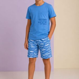 Conjunto FAKINI, Menino, Camiseta e Bermuda, Tamanho 10, Azul