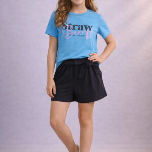 Conjunto FAKINI, Menina, Camiseta e Shorts, Tamanho 14, Azul