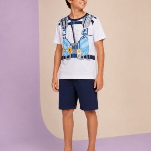 Pijama TRICK NICK, Menino, 100% algodão, Tamanho 14, Branco e Azul marinho
